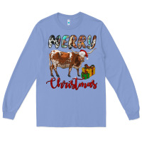 Colony Blue Texas Longhorn Merry Christmas Long Sleeve Tee - RanaPortraitStore