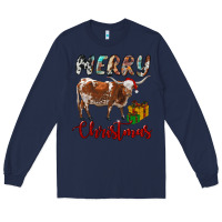 Navy Texas Longhorn Merry Christmas Long Sleeve Tee - RanaPortraitStore