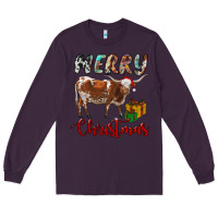 Plum Texas Longhorn Merry Christmas Long Sleeve Tee - RanaPortraitStore