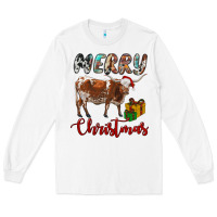 White Texas Longhorn Merry Christmas Long Sleeve Tee - RanaPortraitStore