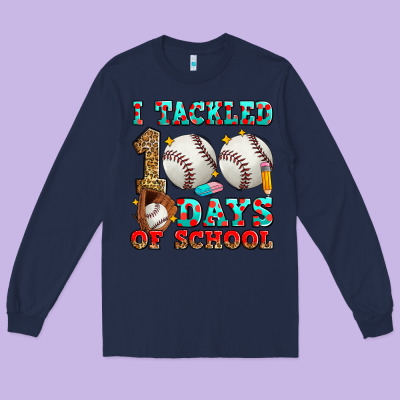 I Tackled 100 Days Of School Baseball Long Sleeve Tee Designed By Zillion Design Studio