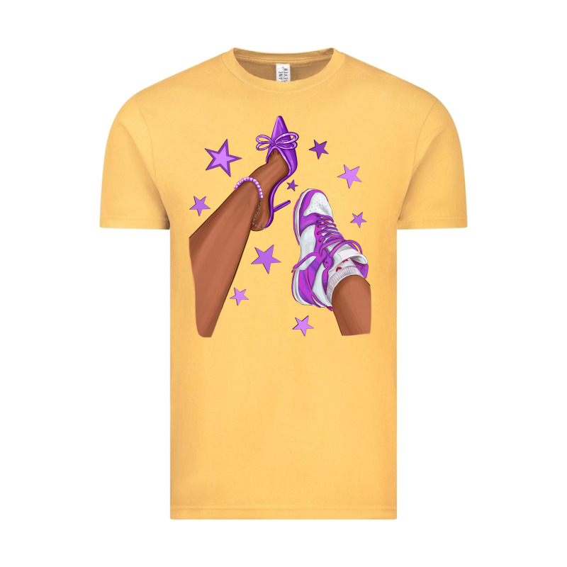 Purple Afro Girl Sneakers And Heels Vintage Tee by texasbilliewilder | Teevron