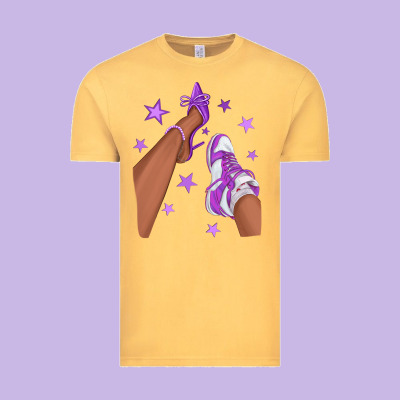 Purple Afro Girl Sneakers And Heels Vintage Tee Designed By Texasbilliewilder
