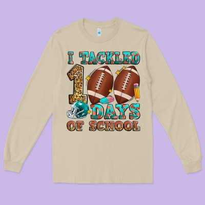I Tackled 100 Days Of School American Football Long Sleeve Tee Designed By Zillion Design Studio