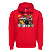 Red photographer floral butterfly film roll vintage camera Zipper Hoodie - FaDigitalArtStudio