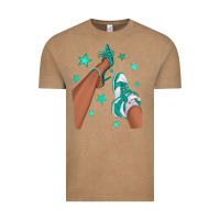 Vintage Coffee Teal Afro Girl Sneakers and Heels Vintage Tee - texasbilliewilder
