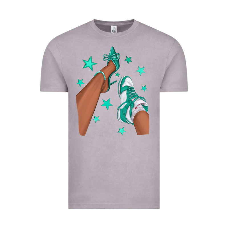 Teal Afro Girl Sneakers And Heels Vintage Tee by texasbilliewilder | Teevron