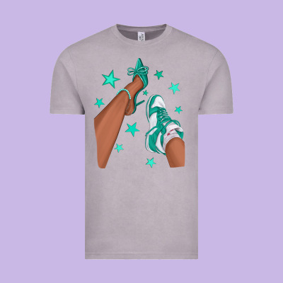 Teal Afro Girl Sneakers And Heels Vintage Tee Designed By Texasbilliewilder