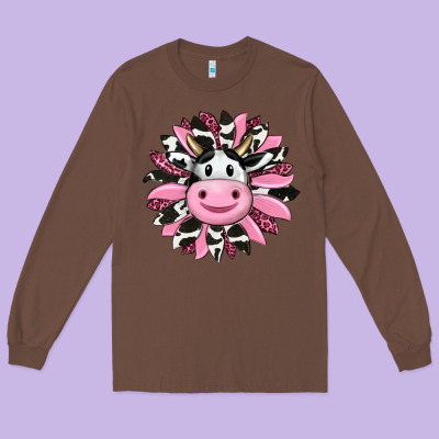 Pink Leopard Sunflower Cow Long Sleeve Tee Designed By Ranaportraitstore