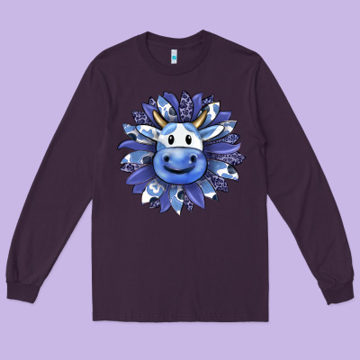 Blueberry Milkshake Cow Sunflower Long Sleeve Tee Designed By Ranaportraitstore