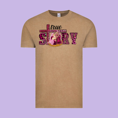 Vintage Tee Pink Christmas true story holy family