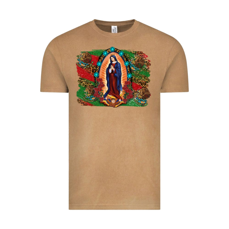 Mexican Flag Lady Of Guadalupe Distressed Backgrou Vintage Tee by RanaPortraitStore | Teevron