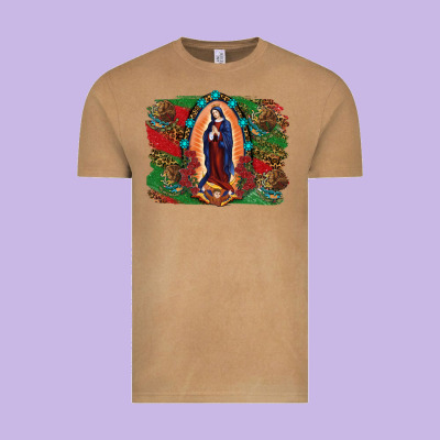 Vintage Tee Mexican Flag Lady Of Guadalupe Distressed Backgrou