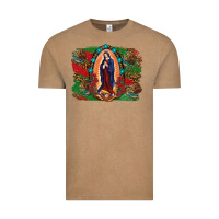 Vintage Coffee Mexican Flag Lady Of Guadalupe Distressed Backgrou Vintage Tee - RanaPortraitStore