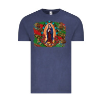Vintage Denim Mexican Flag Lady Of Guadalupe Distressed Backgrou Vintage Tee - RanaPortraitStore