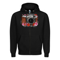 Black rose grey leopard vintage camera Zipper Hoodie - FaDigitalArtStudio
