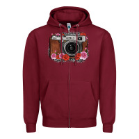 Burgundy rose grey leopard vintage camera Zipper Hoodie - FaDigitalArtStudio