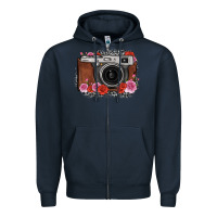 Navy rose grey leopard vintage camera Zipper Hoodie - FaDigitalArtStudio