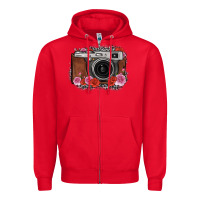 Red rose grey leopard vintage camera Zipper Hoodie - FaDigitalArtStudio