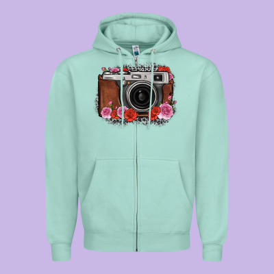 Rose Grey Leopard Vintage Camera Zipper Hoodie Designed By Fadigitalartstudio