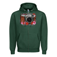 Sports Green rose grey leopard vintage camera Zipper Hoodie - FaDigitalArtStudio