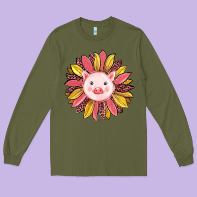 Pig Sunflower Long Sleeve Tee Designed By Ranaportraitstore