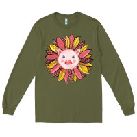 Army Green pig sunflower Long Sleeve Tee - RanaPortraitStore