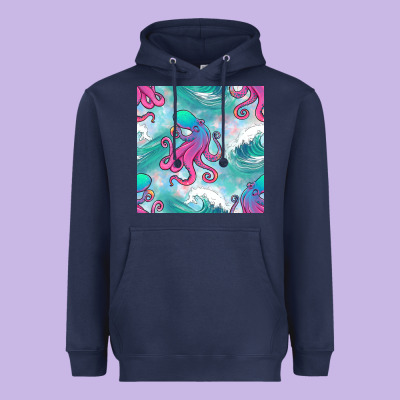 Ocean Waves Octopus Seamless Pattern Heavyweight Hoodie Designed By Bundleandbundleshop
