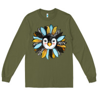 Army Green penguin sunflower Long Sleeve Tee - RanaPortraitStore