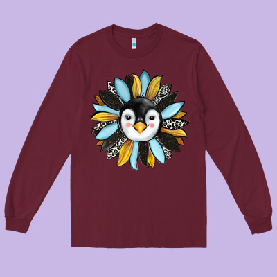Penguin Sunflower Long Sleeve Tee Designed By Ranaportraitstore