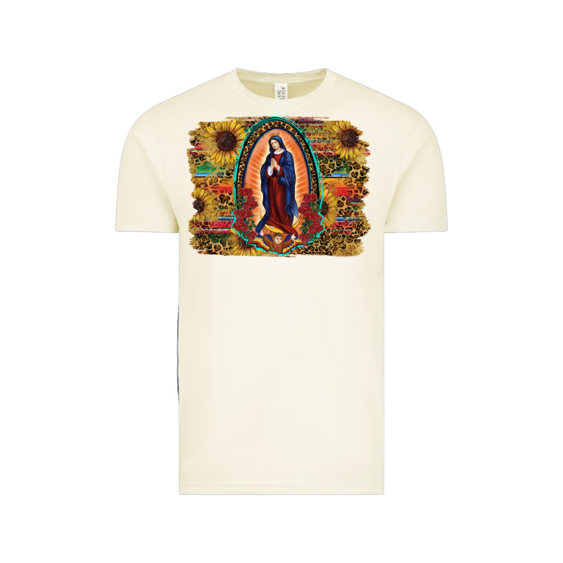 Sunflower Lady Of Guadalupe Distressed Background Vintage Tee by RanaPortraitStore | Teevron