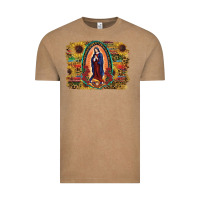 Vintage Coffee Sunflower Lady Of Guadalupe Distressed Background Vintage Tee - RanaPortraitStore
