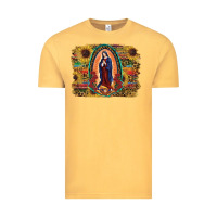 Vintage Mustard Sunflower Lady Of Guadalupe Distressed Background Vintage Tee - RanaPortraitStore