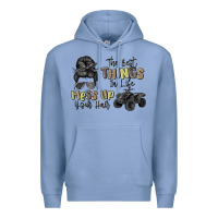 Colony Blue the best things in life mess up your hair Premium Hoodie - MaliasSmallBusiness