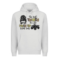 Dove Grey the best things in life mess up your hair Premium Hoodie - MaliasSmallBusiness