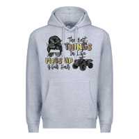 Heather Grey the best things in life mess up your hair Premium Hoodie - MaliasSmallBusiness
