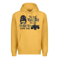 Mustard the best things in life mess up your hair Premium Hoodie - MaliasSmallBusiness