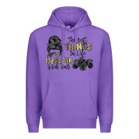 Purple the best things in life mess up your hair Premium Hoodie - MaliasSmallBusiness