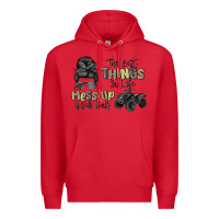 Red the best things in life mess up your hair Premium Hoodie - MaliasSmallBusiness
