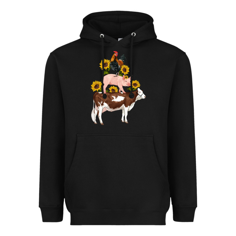 Western Farm Life Cow Pig Rooster With Sunflowers Heavyweight Hoodie by Artiststas | Teevron