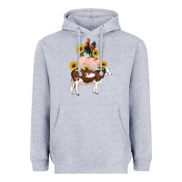 Heather Grey western farm life cow pig rooster with sunflowers Heavyweight Hoodie - Artiststas