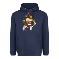 Navy western farm life cow pig rooster with sunflowers Heavyweight Hoodie - Artiststas