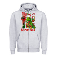 Heather Grey my first christmas dragon Zipper Hoodie - FaDigitalArtStudio