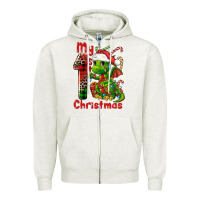 Oatmeal Heather my first christmas dragon Zipper Hoodie - FaDigitalArtStudio
