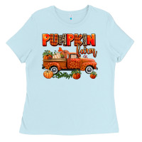 Baby Blue pumpkin farm truck Ladies Tee - AdoDesignShop