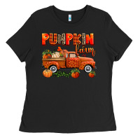 Black pumpkin farm truck Ladies Tee - AdoDesignShop