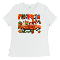 White pumpkin farm truck Ladies Tee - AdoDesignShop