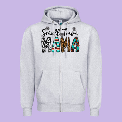 Small Town Mama Zipper Hoodie Designed By Cowhidedigitalart