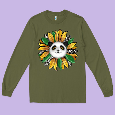 Panda Sunflower Long Sleeve Tee Designed By Ranaportraitstore