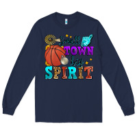 Navy small town big spirit basketball Long Sleeve Tee - Zillion Design Studio